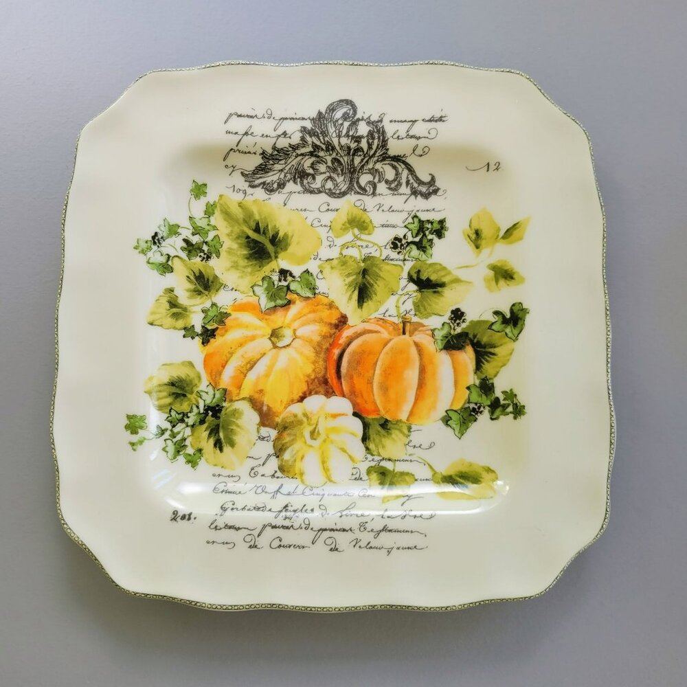222 Fifth Pumpkin Patch Square Dinner Plate, Fall Autumn Dishes, Dishwasher Safe
